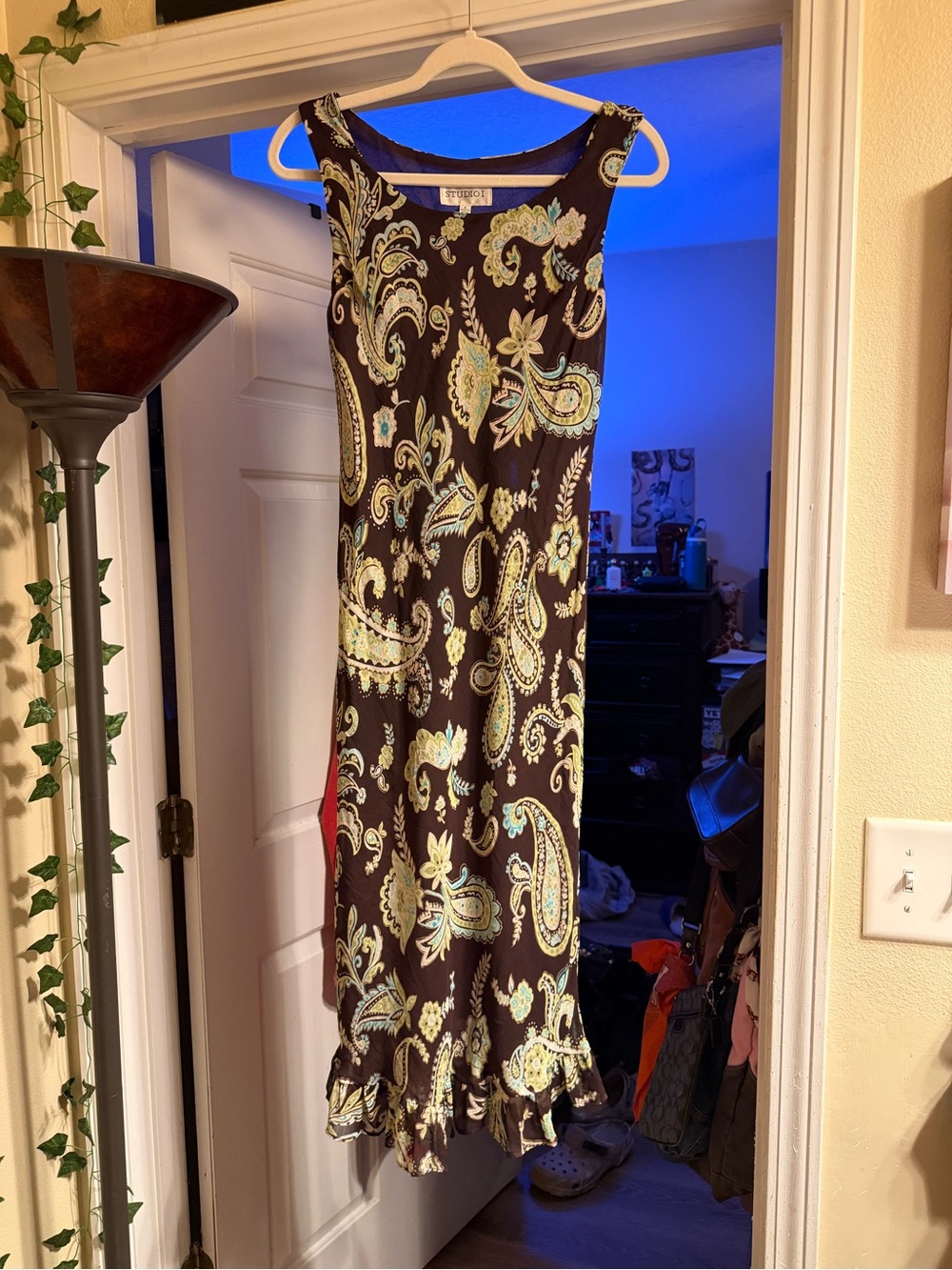 Studio I Brown Maxi Dress with Mint and Pale Yellow Paisley